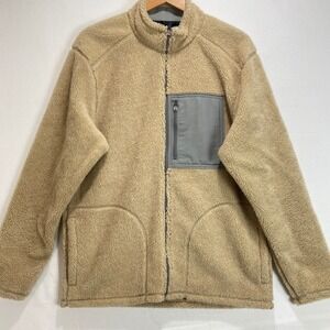 Old Navy Sherpa Mens Fleece Jacket Zip Up Tan Size‎ Large Sherpa Lined Pockets